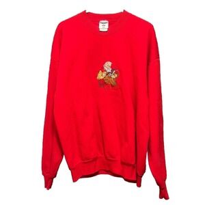 Vintage Jerzees Santa‎ Claus Workshop Embroidered Red Sweatshirt Mens XL 90s